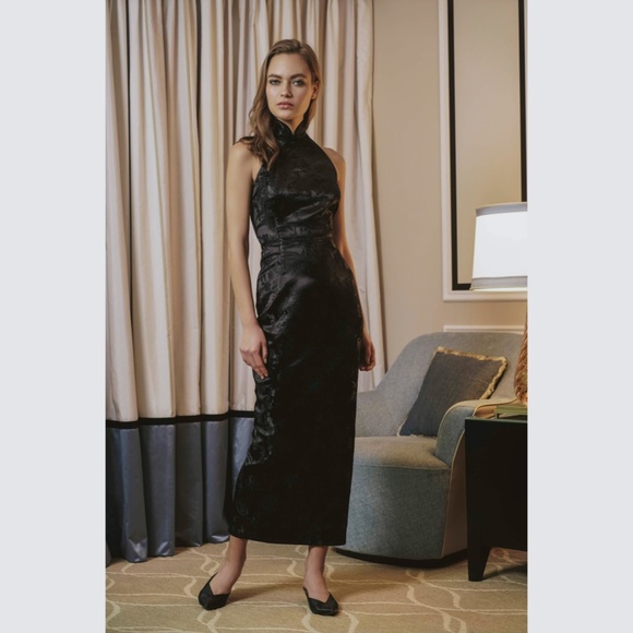 ✨sold✨ sau lee • jill chinese jacquard cheongsam high neck midi pencil dress - Picture 4 of 10